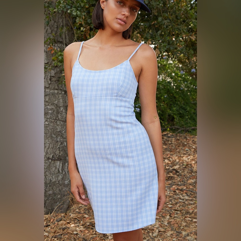 John Galt / Brandy Melville Plaid Colleen Mini Dress OS 🩵🤍